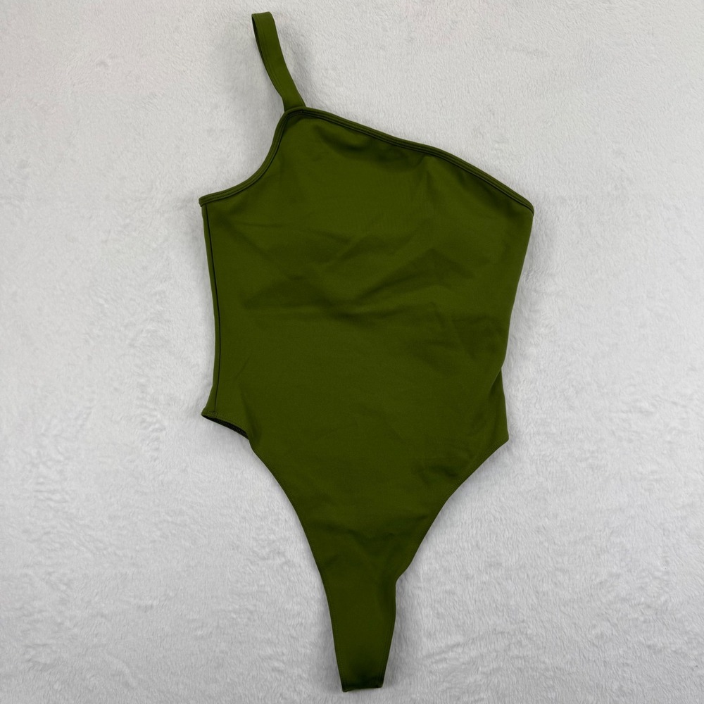 New Beginnings By April Daniels Olive Green One Shoulder Bodysuit Small